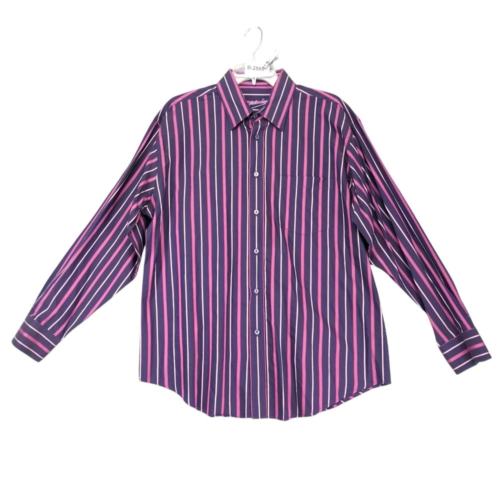 Bugatchi Uomo Purple Striped Button-Down Shirt Mens L Clubwear Night Out Church